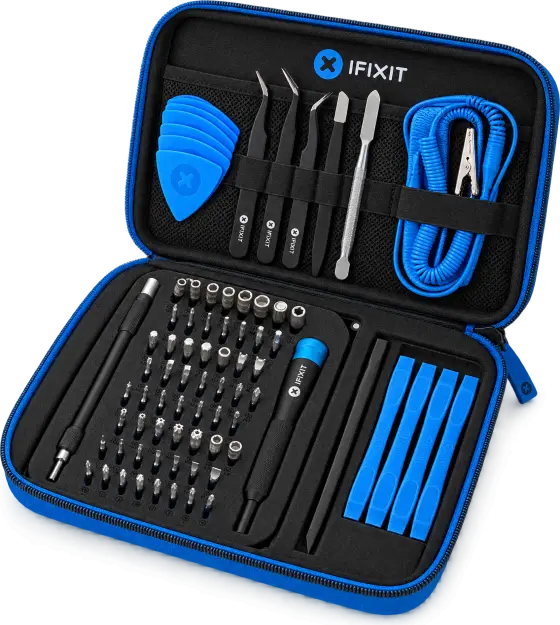iFixit Pro Tech Toolkit abierto, con destornillador, puntas y herramientas de apertura