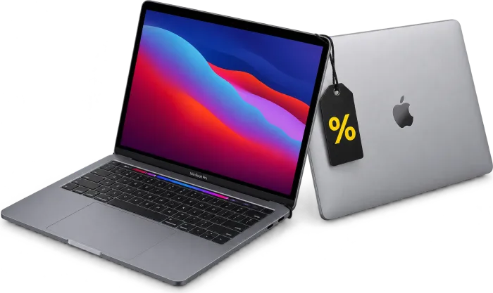 MacBook Pro 13 pulgadas 2020 y MacBook Air 2017 con una etiqueta de descuento